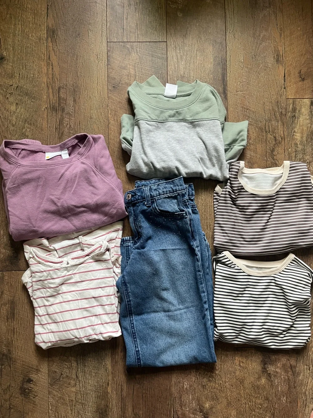 Bundle of girls long sleeve tops and jeans size 7/8